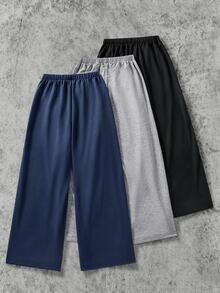SHEIN Coolqubz Vacaura 男孩青少年四季新款休閒寬鬆運動風極簡黑色拼色百搭直筒長褲運動褲 - 彩色 - 查看 2