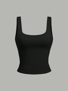 Teen Girls Simple Casual Square Neck Tank Top, 1pc Random, Suitable For Summer, Spring And Summer, Comfortable And Easy, Family Outings, Casual Sports - Multicolor - View 8
