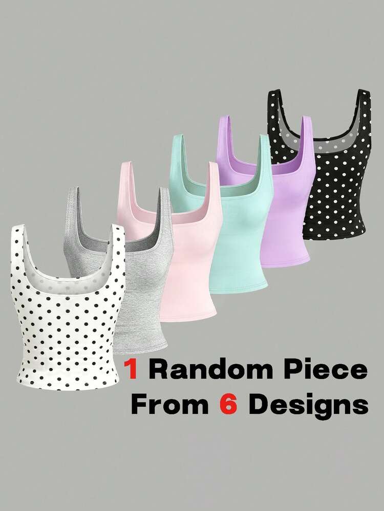 1pc Random Women's Teen Casual Square Neck Tank Top, Simple And Suitable For Summer, Personalized Tank Top, Suitable For Spring And Summer, Comfortable And Easy To Wear, Family Outings Season, Back To School Essential Item, Comfortable And Easy To Wear, Easy To Exercise - Multicolor - View 2