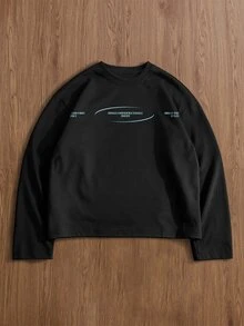 TOKVUE Men's Casual Letter Print Crew Neck Long Sleeve T-Shirt For Daily Wear - Black - View 5