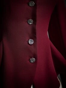 SHEIN ICON Women's Elegant Button Cut-Out Sexy Blazer - Burgundy - View 10