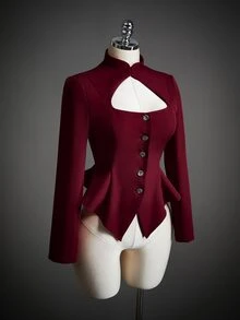 SHEIN ICON Women's Elegant Button Cut-Out Sexy Blazer - Burgundy - View 4