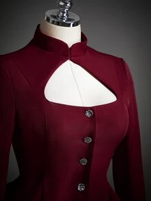 SHEIN ICON Women's Elegant Button Cut-Out Sexy Blazer - Burgundy - View 9