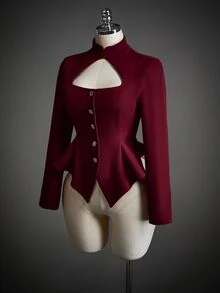 SHEIN ICON Women's Elegant Button Cut-Out Sexy Blazer - Burgundy - View 7