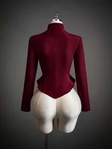 SHEIN ICON Women's Elegant Button Cut-Out Sexy Blazer - Burgundy - View 2