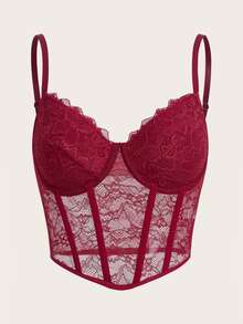 SHEIN ICON Lace Cami Top - Burgundy - View 1