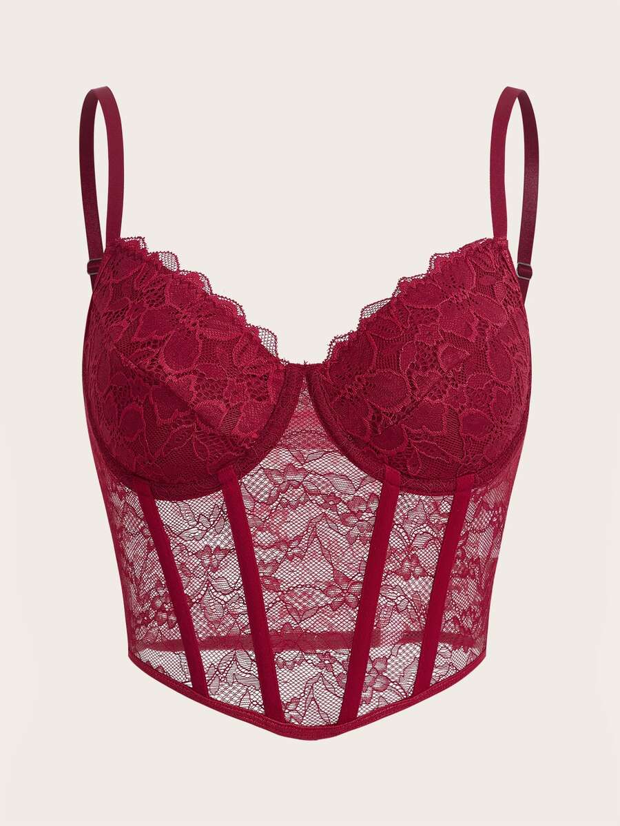 SHEIN ICON Lace Cami Top - Burgundy - View 1