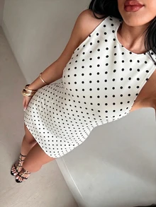 INAWLY 女士圆点印花露背系带迷你连衣裙 - 白色 - 查看 7