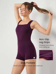 GLOWMODE Rompi Olahraga Bodysuit FeatherFit™-Air 2,6 inci, Menyerap Keringat, Cepat Kering, Pengontrol Perut, Potongan Belakang, dengan Kantong Samping dan Pegangan Anti Selip untuk Yoga dan Pilates. - ceri cola - View 5