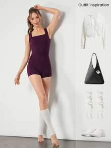 GLOWMODE Rompi Olahraga Bodysuit FeatherFit™-Air 2,6 inci, Menyerap Keringat, Cepat Kering, Pengontrol Perut, Potongan Belakang, dengan Kantong Samping dan Pegangan Anti Selip untuk Yoga dan Pilates. - ceri cola - View 8