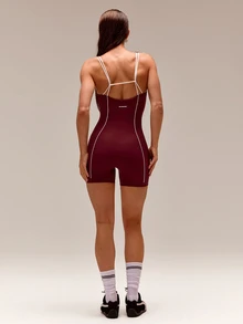 GLOWMODE Summer Ease Lightweight Quick-Dry Open-Back Bodysuit With Adjustable Back Straps Anti-Slip Grips Yoga Pilates Studio Daily Active Wear - Burgundy - View 7