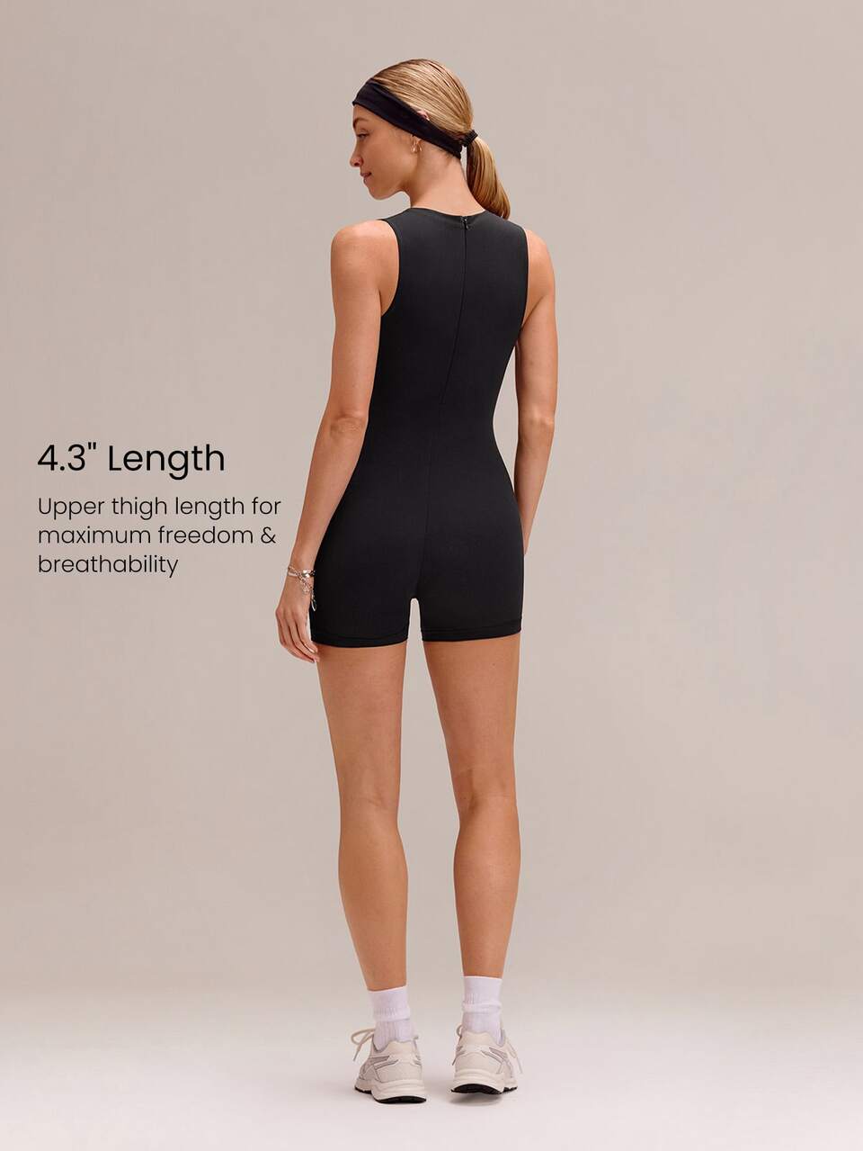 4.3" ButterFit Lightweight Sweat-Wicking Stretchy Non-Padded Bodysuit With Concealed Back Zipper Anti-Slip Hem Grips Yoga Pilates