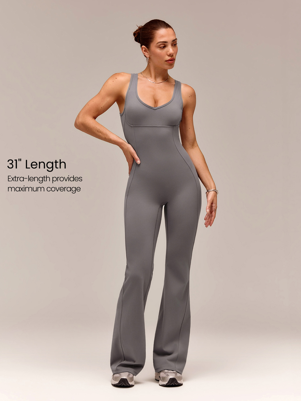 31" Quick-Dry Find Your Flare Open Back Flare Jumpsuit Bodysuit With Corset Details Removable Cups Low Impact Yoga Pilates Studio Daily Active Wear
