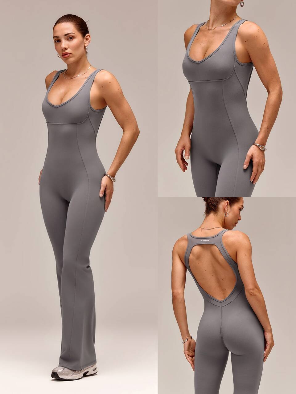 31" Quick-Dry Find Your Flare Open Back Flare Jumpsuit Bodysuit With Corset Details Removable Cups Low Impact Yoga Pilates Studio Daily Active Wear