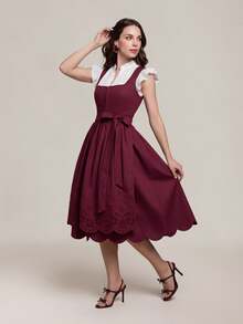 Fairmaia Gaun Festival Bir Elegan Model A-Line dengan Bordir dan Desain Baru yang Mengencangkan Pinggang - Burgundy - View 5