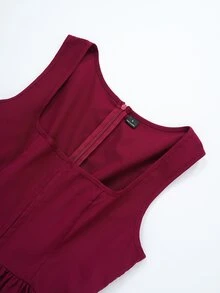 Fairmaia Gaun Festival Bir Elegan Model A-Line dengan Bordir dan Desain Baru yang Mengencangkan Pinggang - Burgundy - View 9