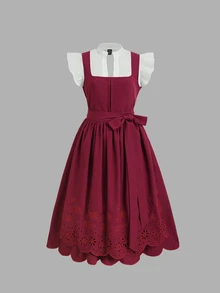 Fairmaia Gaun Festival Bir Elegan Model A-Line dengan Bordir dan Desain Baru yang Mengencangkan Pinggang - Burgundy - View 6