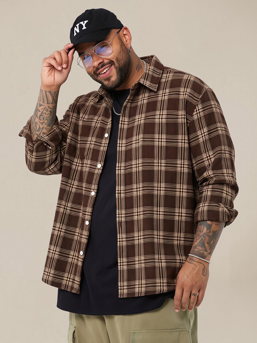 EASEVO Plus Plaid Print Button Up Shirt Without Tee - Multicolor - View 1