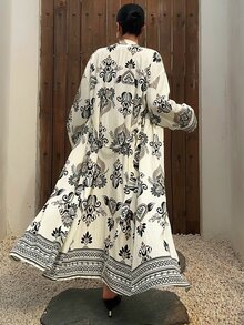 Dazy Plus Plus Size Summer Vacation Beach Allover Print Coverup Dress - Apricot - View 2