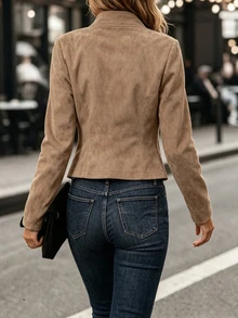 SHEIN Women's Solid Color Fashion Versatile Long Sleeve Jacket - Brown - View 3