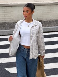 Muchica Women's Leopard Print Long Sleeve Zipper Front Casual Jacket - Grey - View 5