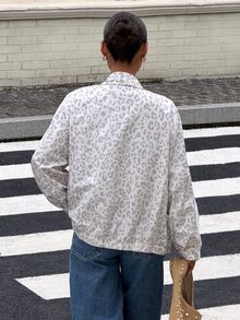 Muchica Women's Leopard Print Long Sleeve Zipper Front Casual Jacket - Grey - View 3
