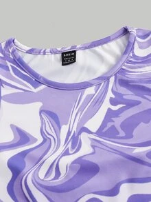 SHEIN ICON 90年代大理石印花约克时尚图形短款背心 - 紫色 - 查看 4