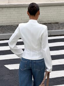 Muchica White Double-Breasted Short Sleeve Women's Outerwear Summer Urban - White - View 3