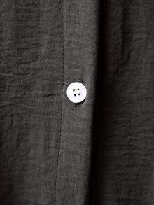 EMERY ROSE Pleated Long Button Down Oversized Women Shirt - Dark Grey - View 7