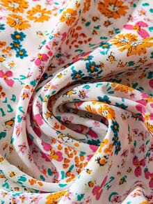 EMERY ROSE Blusa de corte regular con estampado floral menudo, con diseño de mangas con volantes, adecuada para vacaciones/casual/trabajo - Multicolor - Ver 6