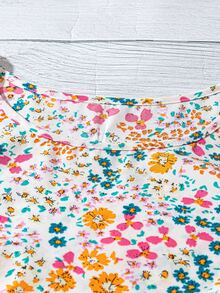 EMERY ROSE Blusa de corte regular con estampado floral menudo, con diseño de mangas con volantes, adecuada para vacaciones/casual/trabajo - Multicolor - Ver 4
