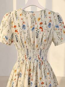 EMERY ROSE Women's Floral V-Neck Short Sleeve Elegant Vacation Dress - Multicolor - View 4