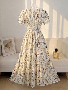 EMERY ROSE Women's Floral V-Neck Short Sleeve Elegant Vacation Dress - Multicolor - View 2