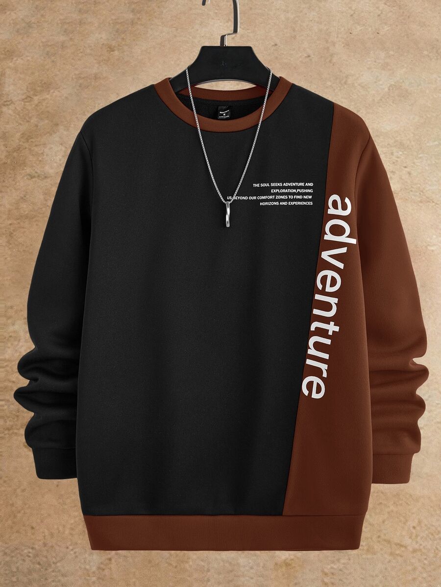 HIMLAND Men's Letter Graphic Casual Everyday Wear Crew Neck Long Sleeve Sweatshirt - Brown - View 1