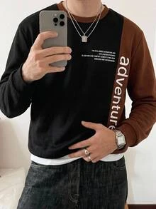 HIMLAND 男士字母图案休闲日常圆领长袖卫衣 - 棕色 - 查看 7
