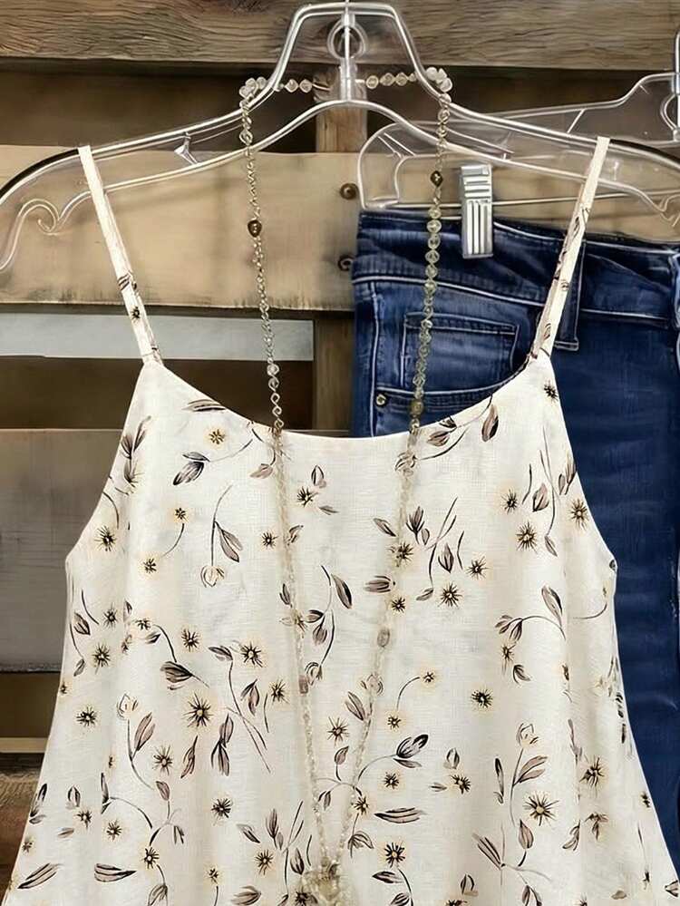 EMERY ROSE Women's Woven Allover Printed Boho Summer Vacation, Cute Holiday Cami Top, New Arrival Spring Latest Top - Apricot - View 5