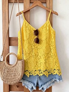 EMERY ROSE Women's Fashion Lace Camisole Versatile Vacation Beach Wear - Yellow - View 1