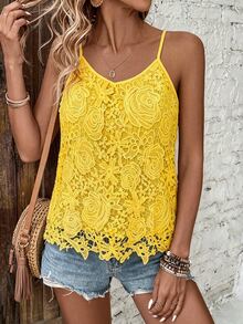 EMERY ROSE Women's Fashion Lace Camisole Versatile Vacation Beach Wear - Yellow - View 9