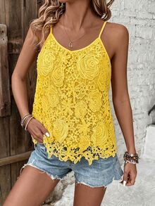 EMERY ROSE Women's Fashion Lace Camisole Versatile Vacation Beach Wear - Yellow - View 6