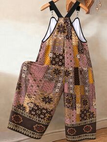 GlowEve CURVE Plus Size Women's Casual Bohemian Print Jumpsuit, Suitable For Spring/Summer Vacation And Daily Wear - Brown - View 2