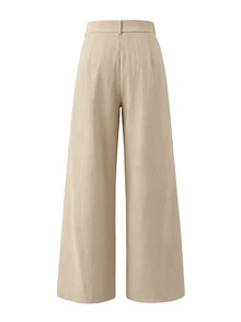 EMERY ROSE Women's Elegant High Waist Wide Leg Cotton Trousers,Minimalist Khaki Pants With Pocket Design For Summer,Casual Office Wear And Daily Commuting - Khaki - View 2