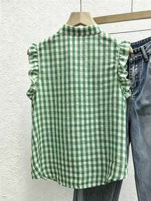 SHEIN Women's Plaid Sleeveless Casual Shirt - Green - View 2