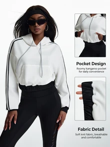 Innovista Innovista Women's Loose Fit Pullover Sweatshirt Mesh Back Breathable Drawstring Hem Lightweight Gym Running Yoga Training Athleisure Activewear - White - View 7