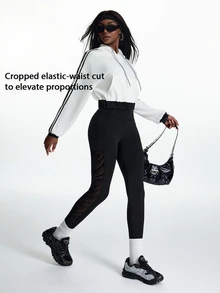 Innovista Innovista Women's Loose Fit Pullover Sweatshirt Mesh Back Breathable Drawstring Hem Lightweight Gym Running Yoga Training Athleisure Activewear - White - View 10