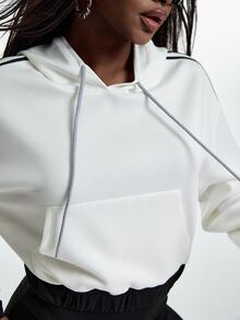 Innovista Innovista Women's Loose Fit Pullover Sweatshirt Mesh Back Breathable Drawstring Hem Lightweight Gym Running Yoga Training Athleisure Activewear - White - View 3