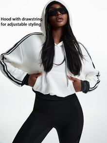 Innovista Innovista Women's Loose Fit Pullover Sweatshirt Mesh Back Breathable Drawstring Hem Lightweight Gym Running Yoga Training Athleisure Activewear - White - View 6