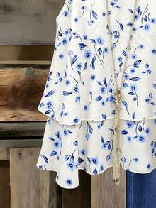 EMERY ROSE Women's Woven Floral Printed Summer Vacation New Top - Blue - View 4