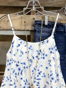 EMERY ROSE Women's Woven Floral Printed Summer Vacation New Top - Blue - View 5