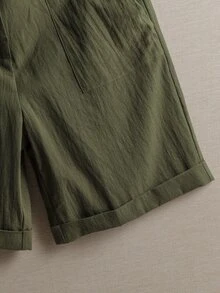 EMERY ROSE Pantalones cortos de lino lisos de unicolor para vacaciones de mujer - Verde militar - Ver 5