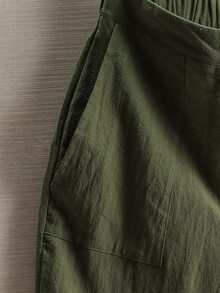 EMERY ROSE Pantalones cortos de lino lisos de unicolor para vacaciones de mujer - Verde militar - Ver 8